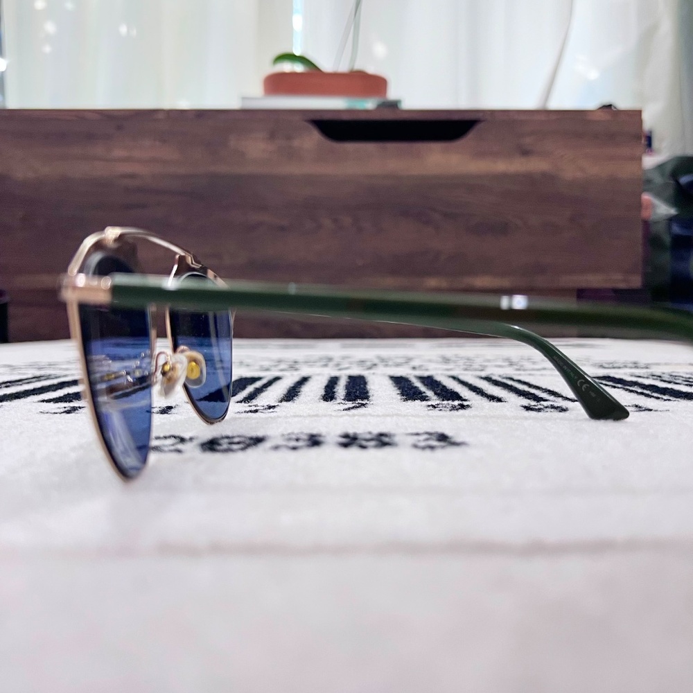 Dior Reflected Blue Mirror Lenses Rose Gold Frame Olive Green Arms Aviator - Picture 4 of 8
